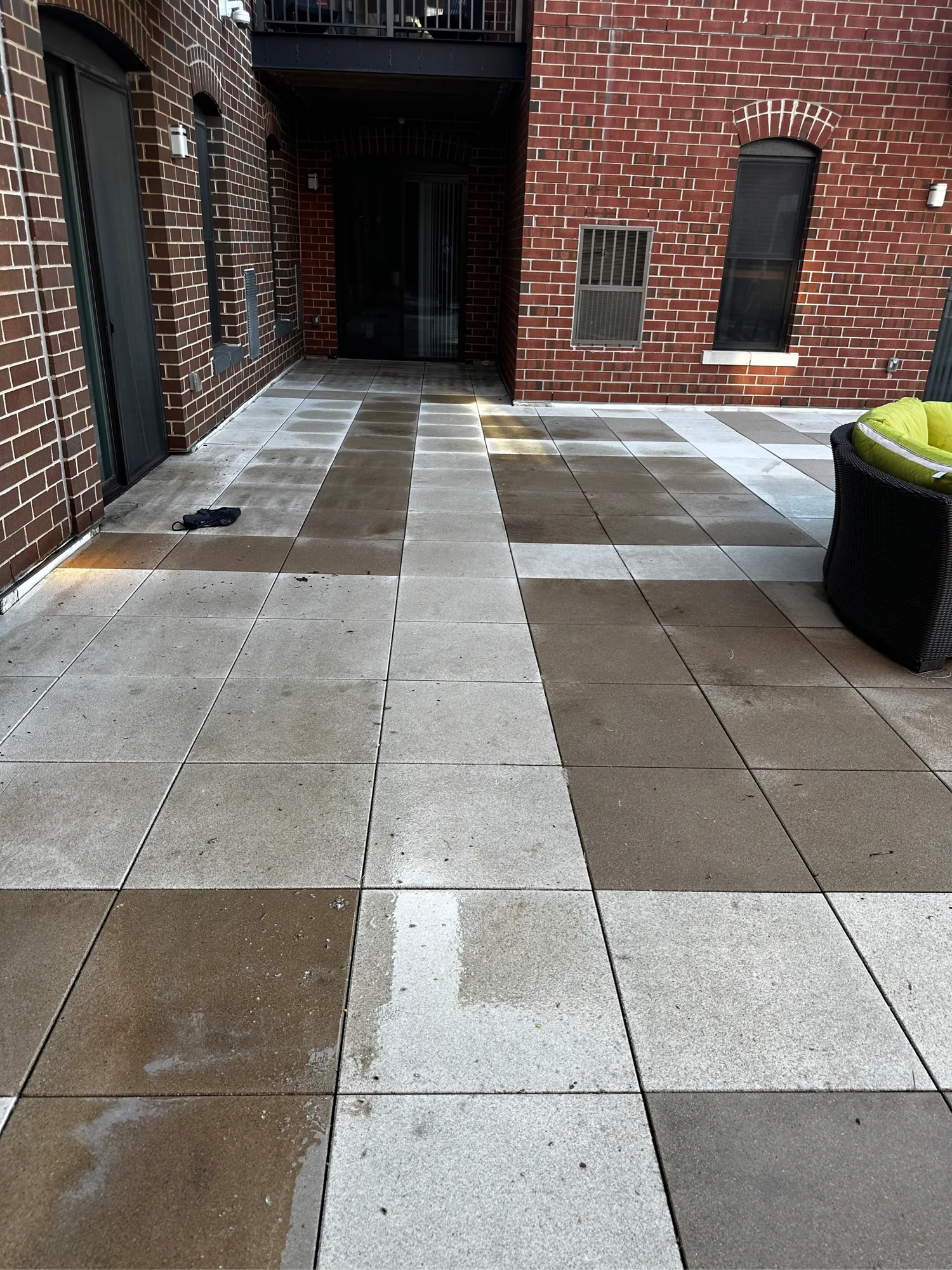 Professional surface cleaner removing algae from a concrete driveway in Madison WI